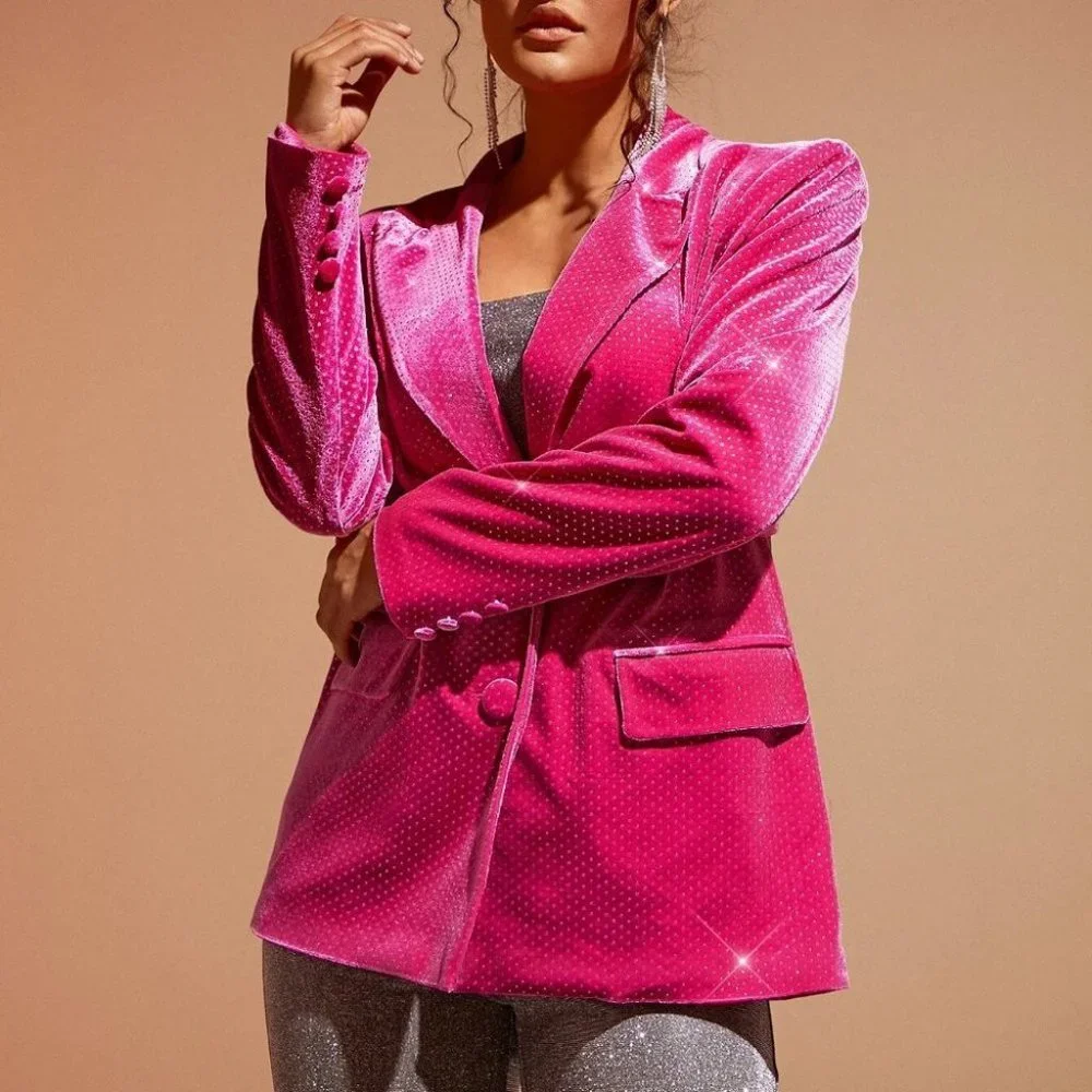 Hot Pink Velvet Blazer - Picture 2 of 4
